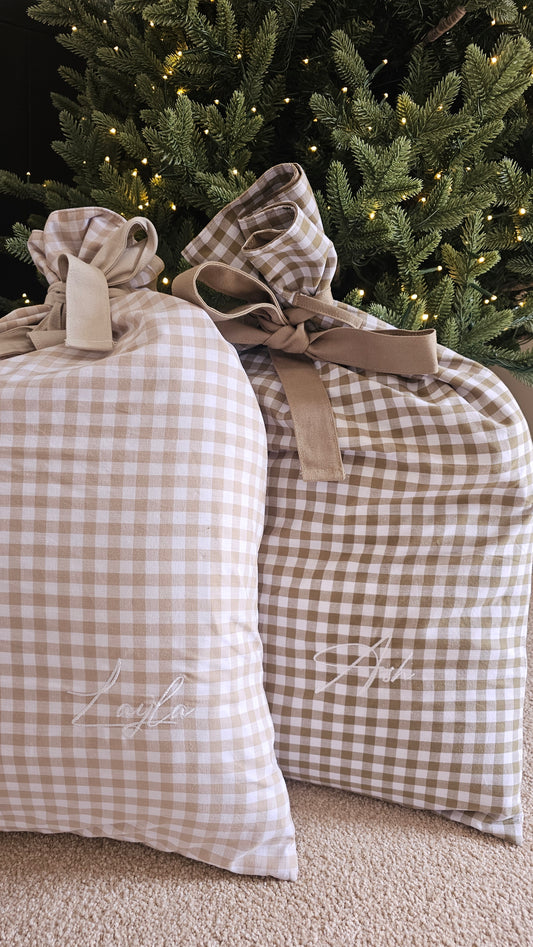 Gingham Santa Sacks | Embroidered