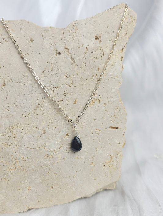 Crystal Droplet Necklace - Black Spinel