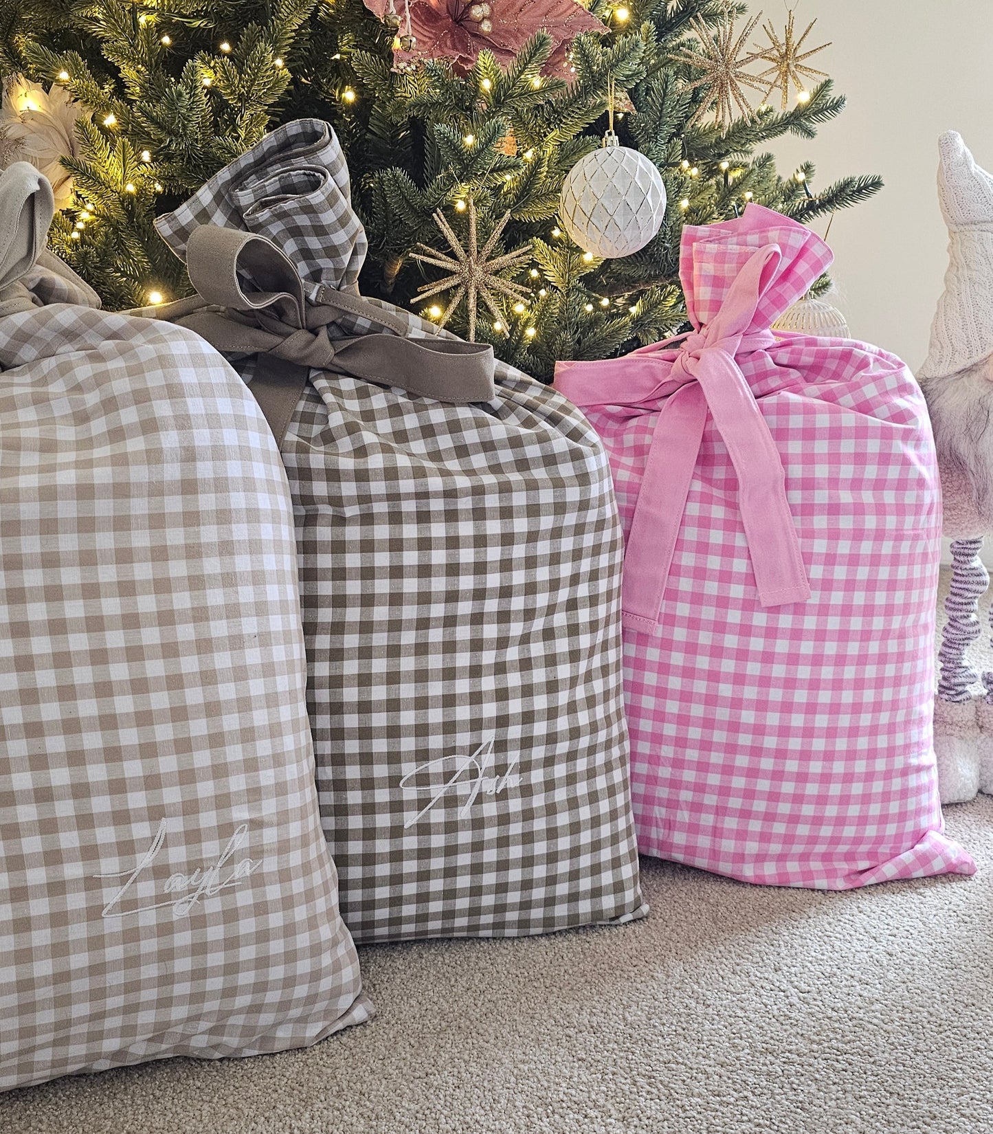 Gingham Santa Sacks | Embroidered