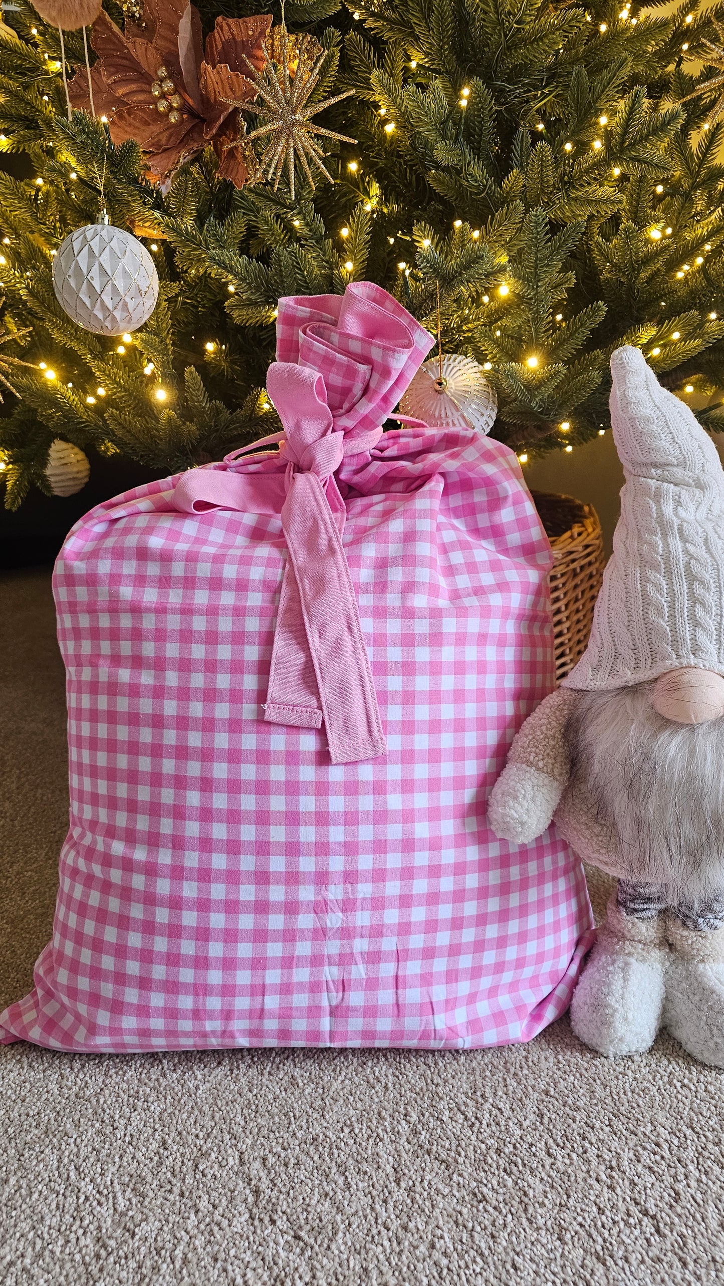 Gingham Santa Sacks | Embroidered