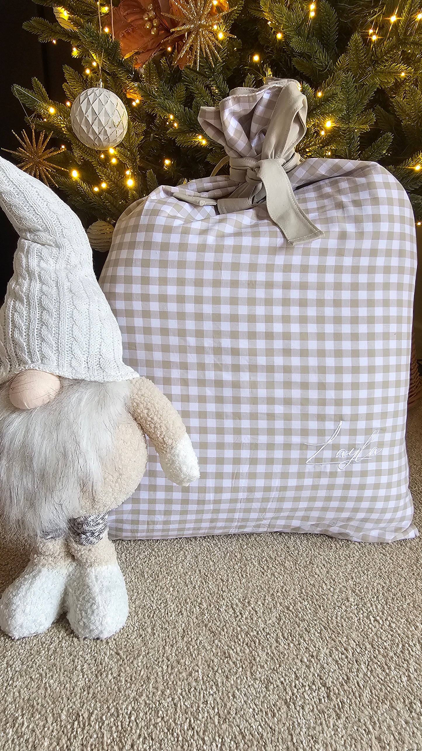 Gingham Santa Sacks | Embroidered