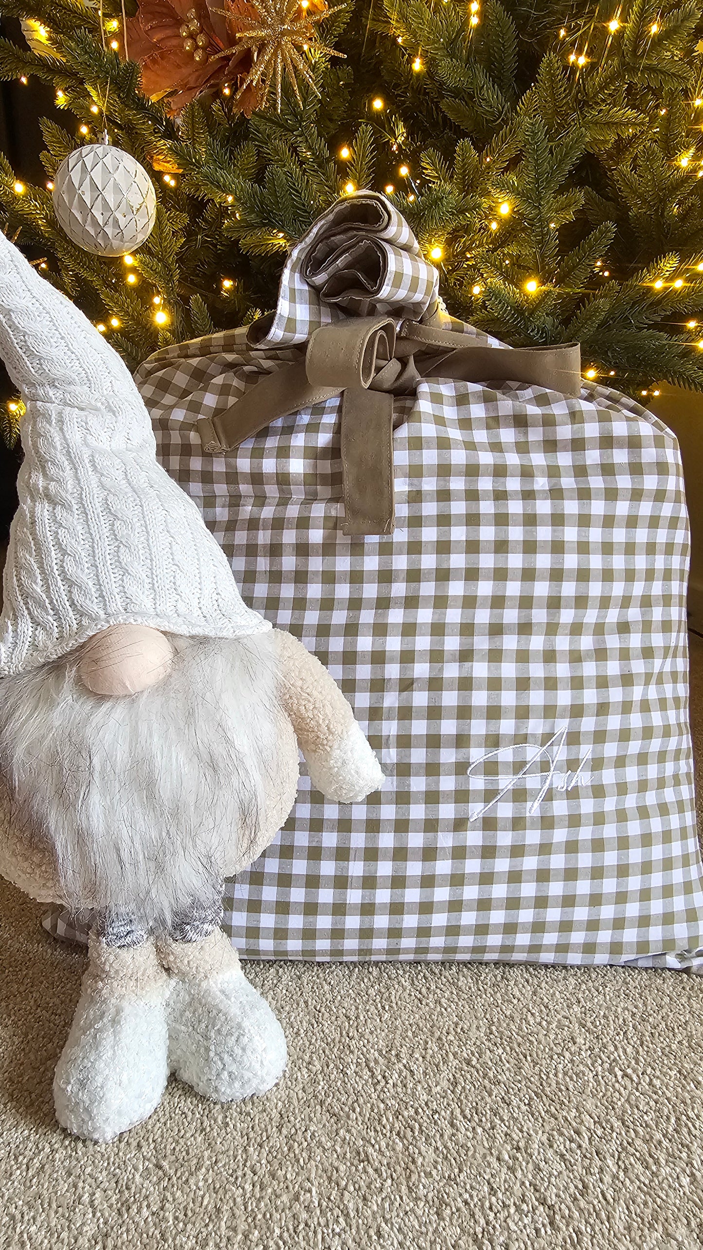 Gingham Santa Sacks | Embroidered