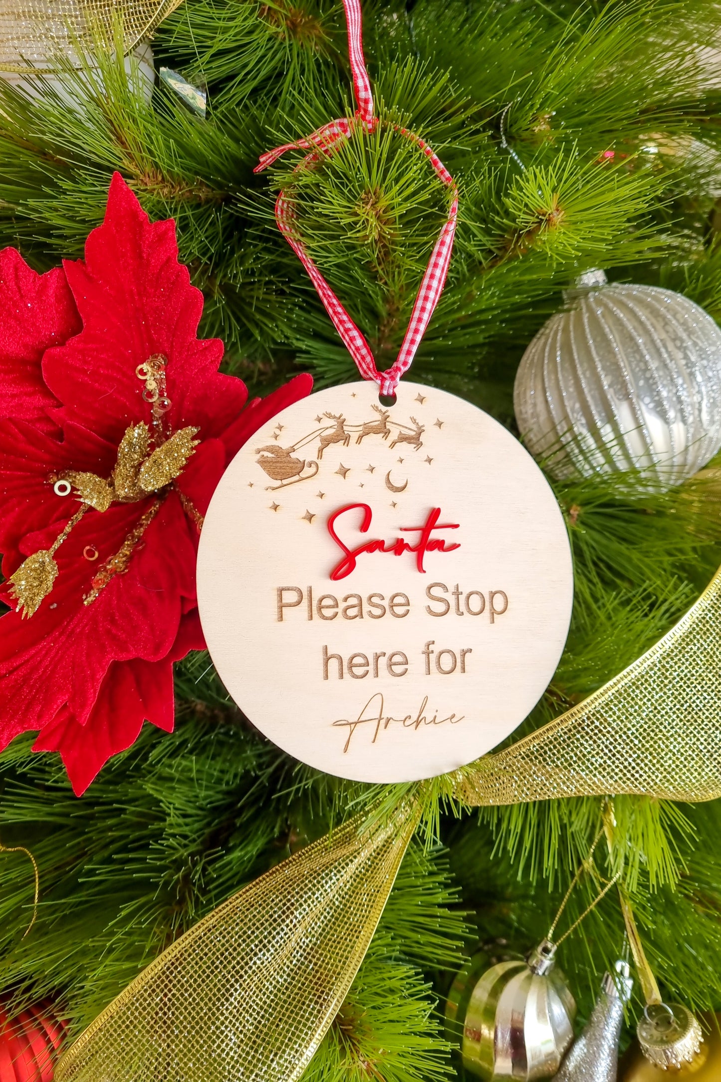 Santa Please Stop Here Christmas Wooden Plaque