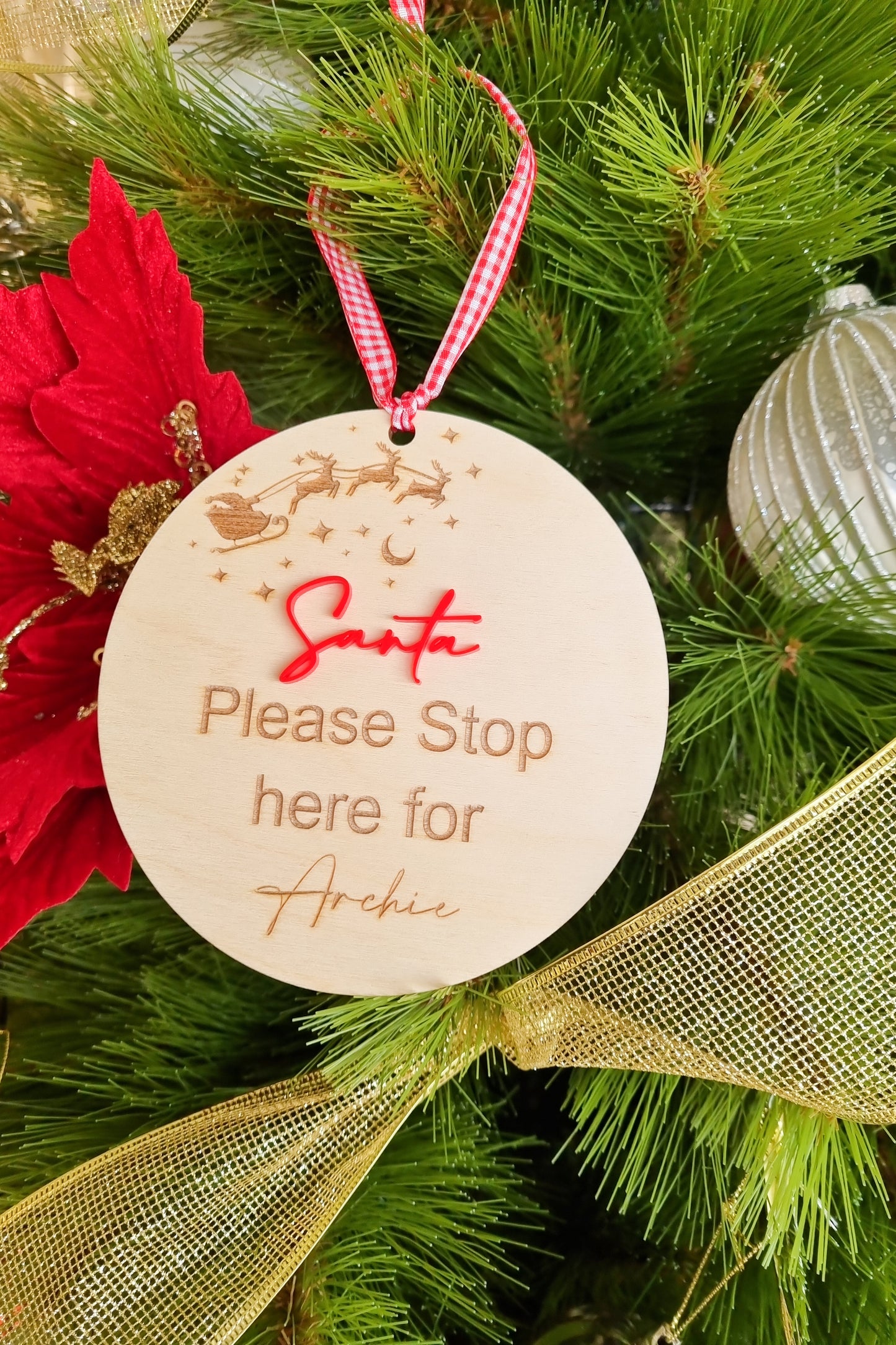 Santa Please Stop Here Christmas Wooden Plaque