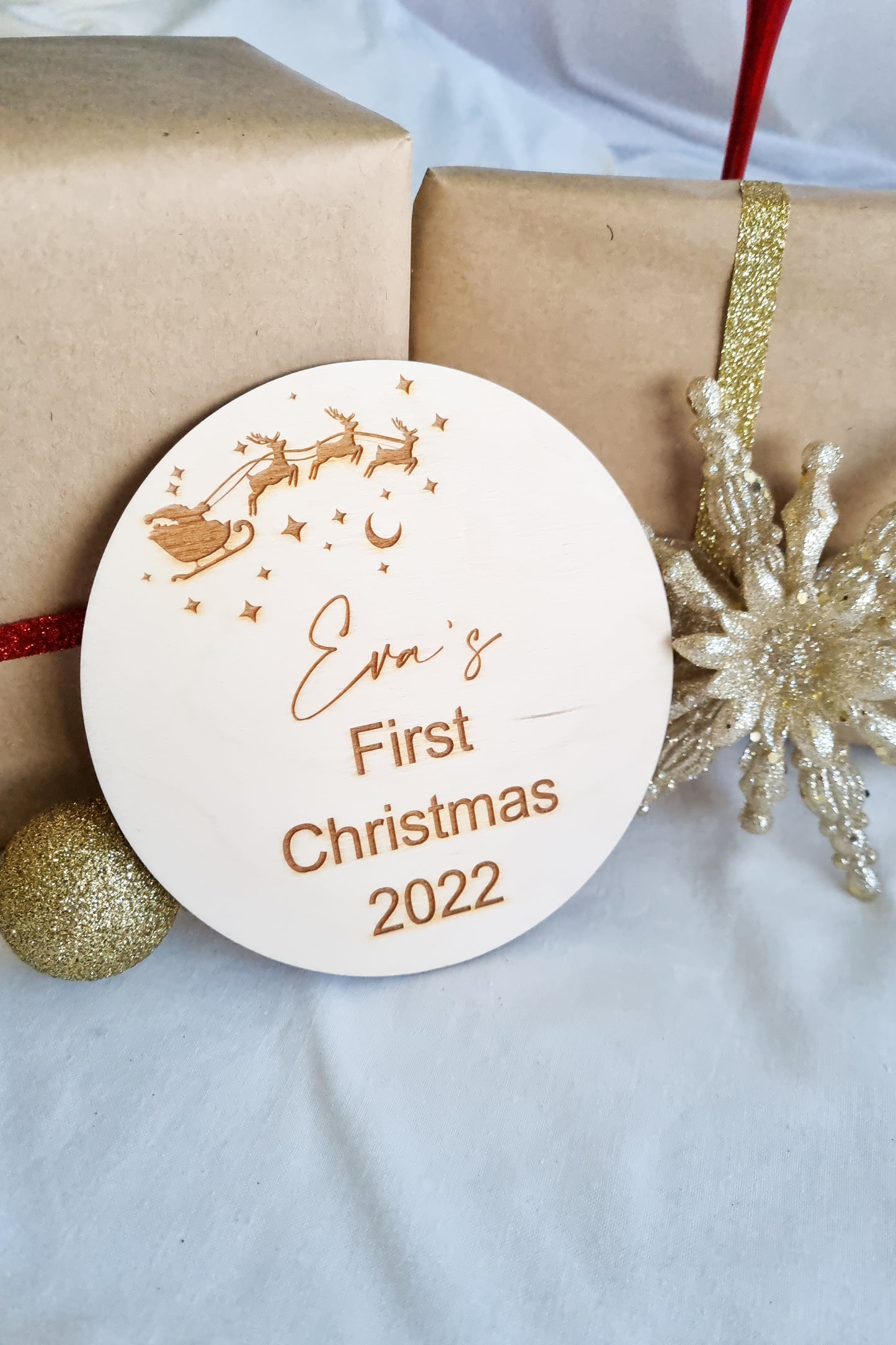 Personalised First Christmas Wooden Plaque