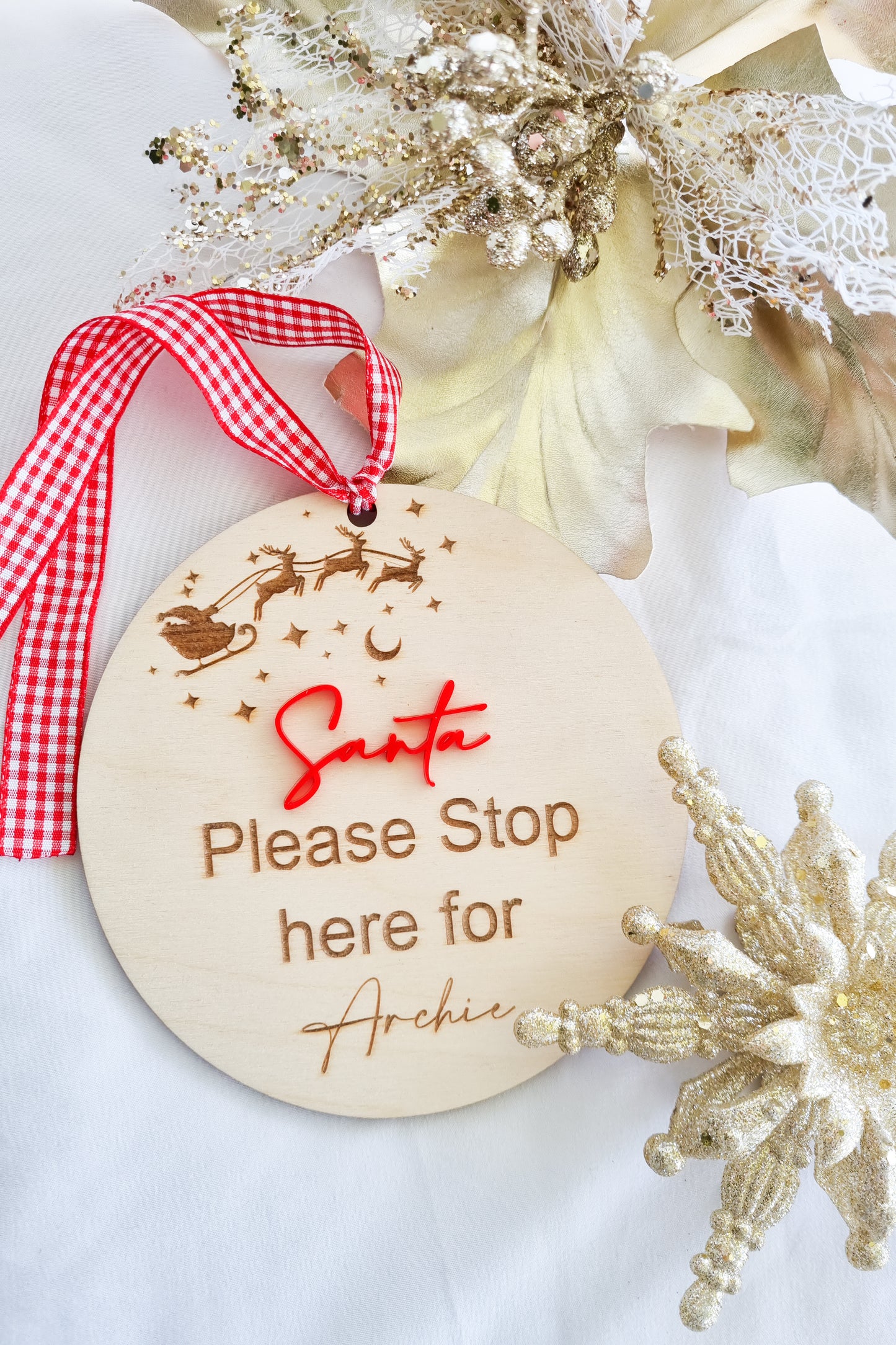Santa Please Stop Here Christmas Wooden Plaque