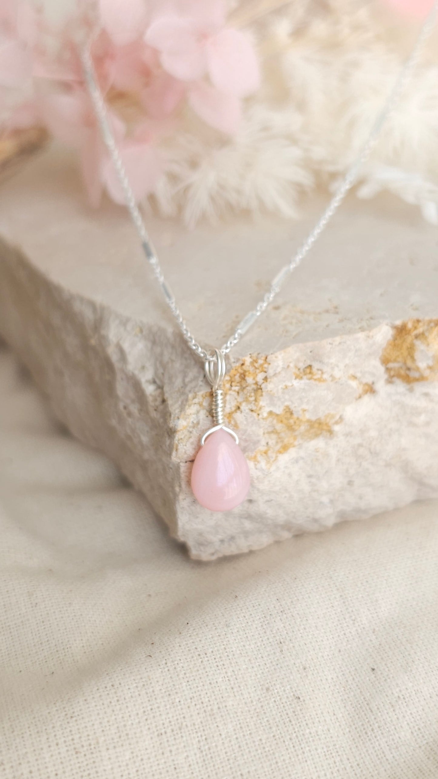 Crystal Droplet Necklace - Pink Opal