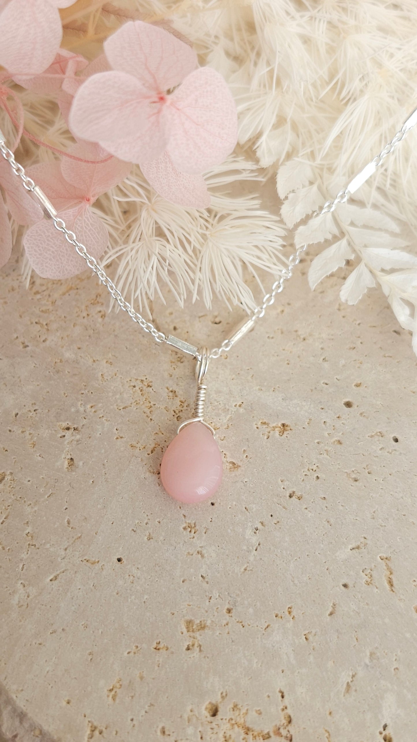 Crystal Droplet Necklace - Pink Opal