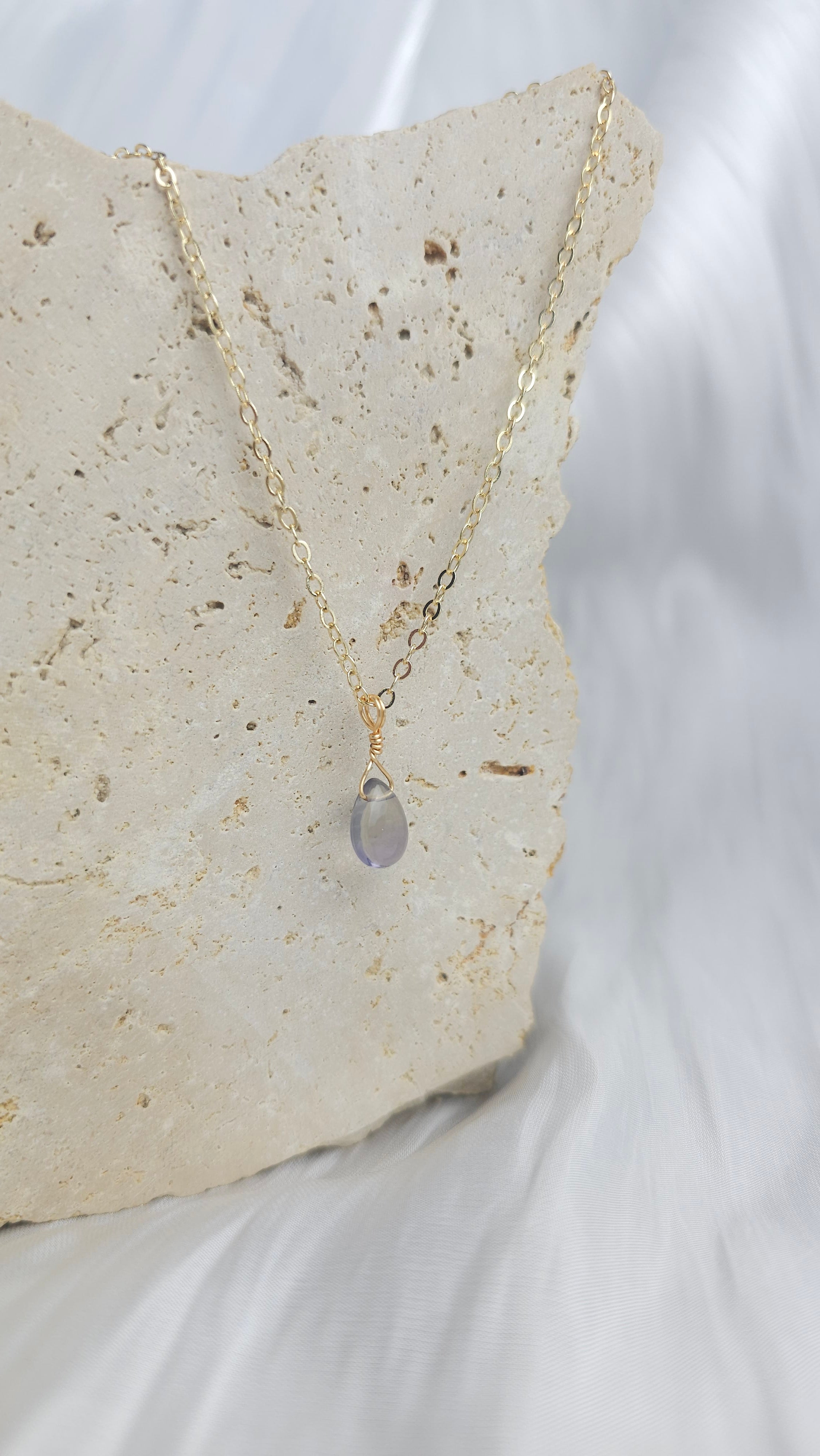 Crystal Droplet Necklace - Rainbow Fluorite