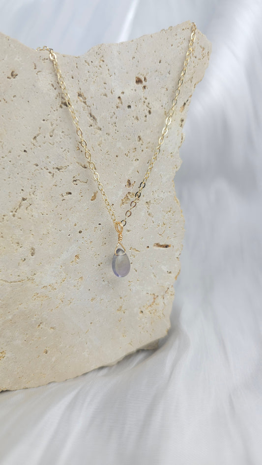 Crystal Droplet Necklace - Rainbow Fluorite