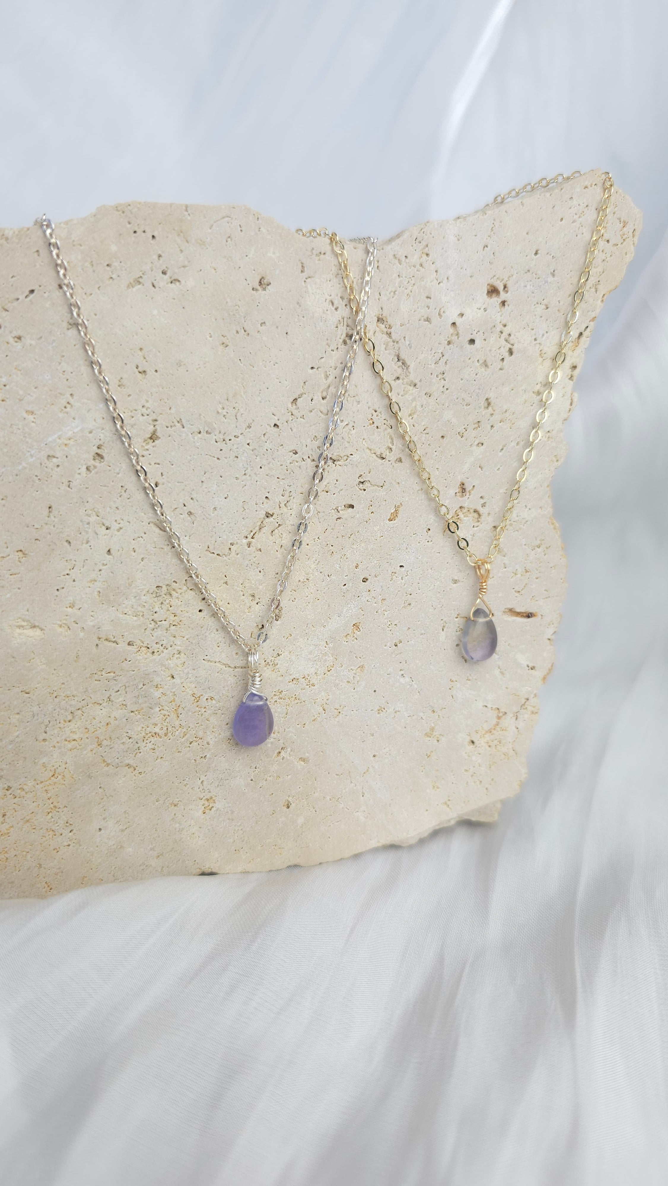 Crystal Droplet Necklace - Rainbow Fluorite