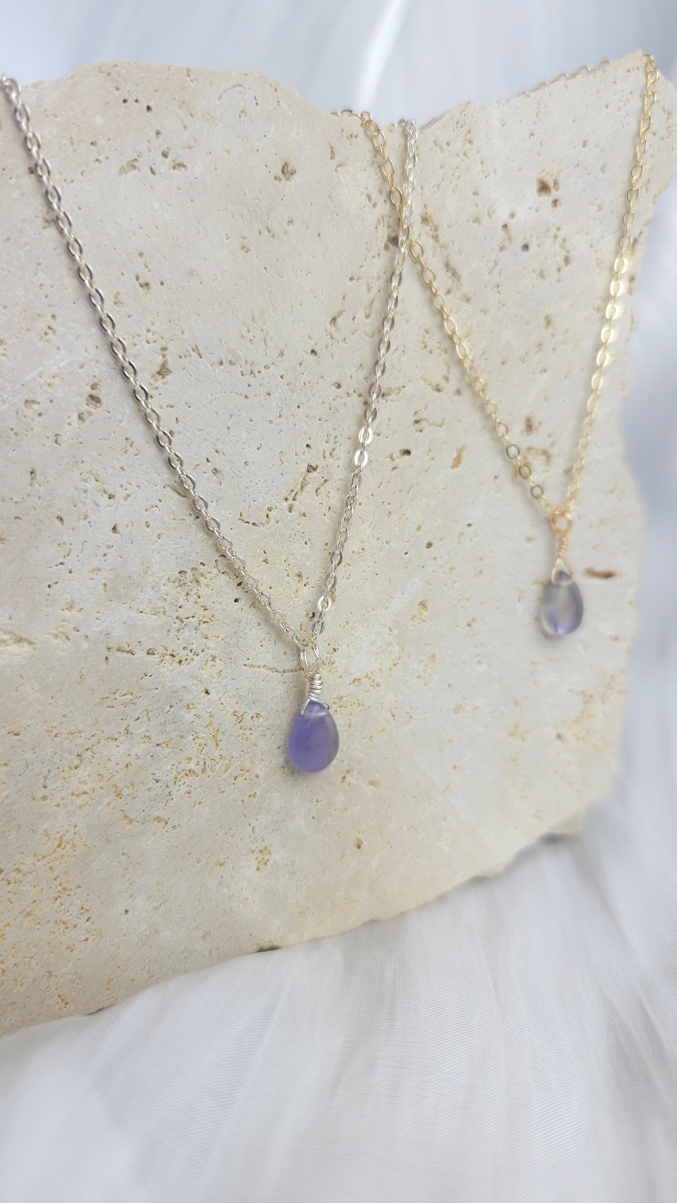 Crystal Droplet Necklace - Rainbow Fluorite