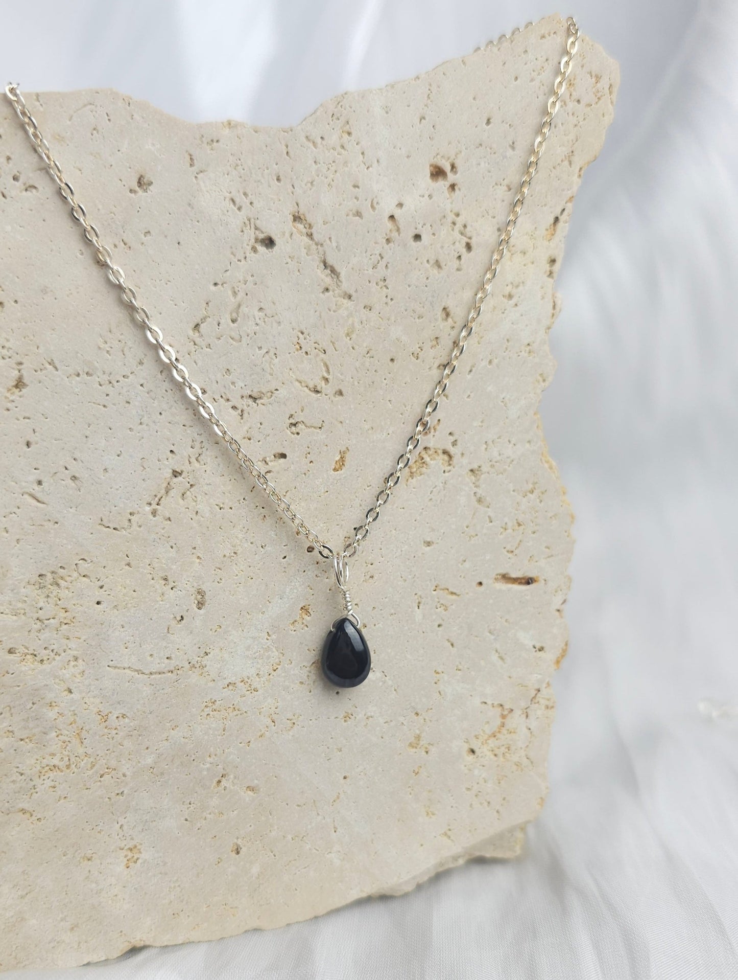 Crystal Droplet Necklace - Black Spinel