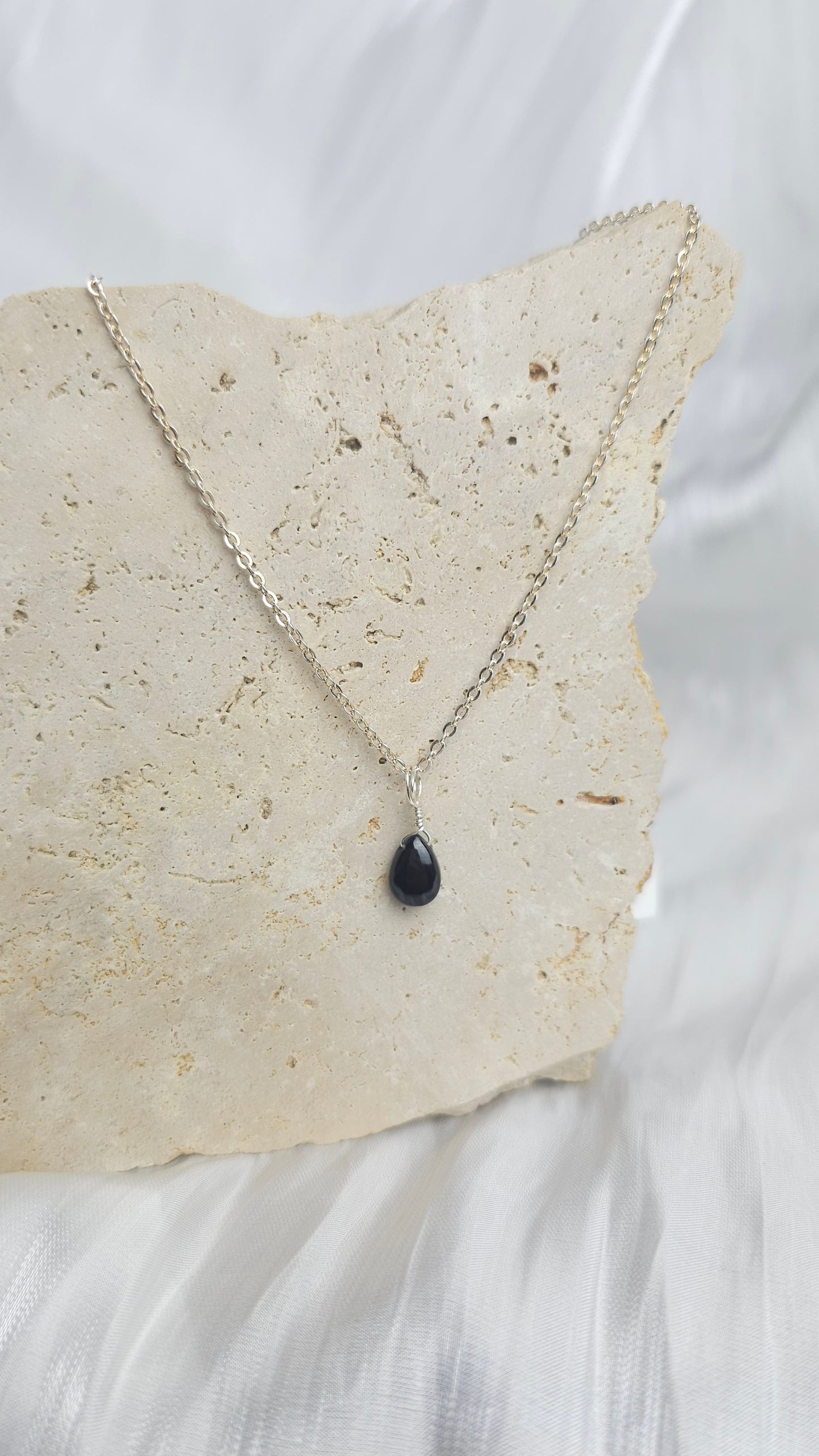 Crystal Droplet Necklace - Black Spinel