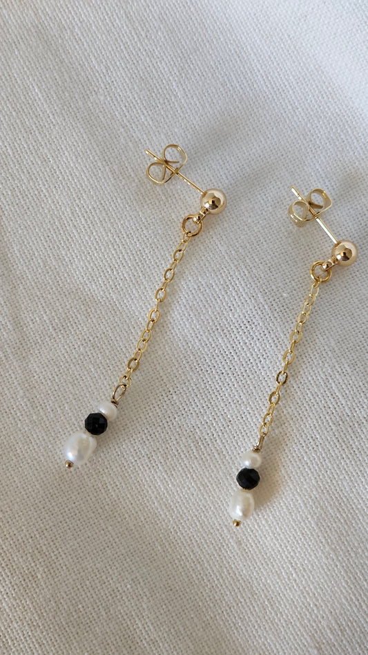 Zara Pearl + Black Spinel Drops - 14k Gold Filled