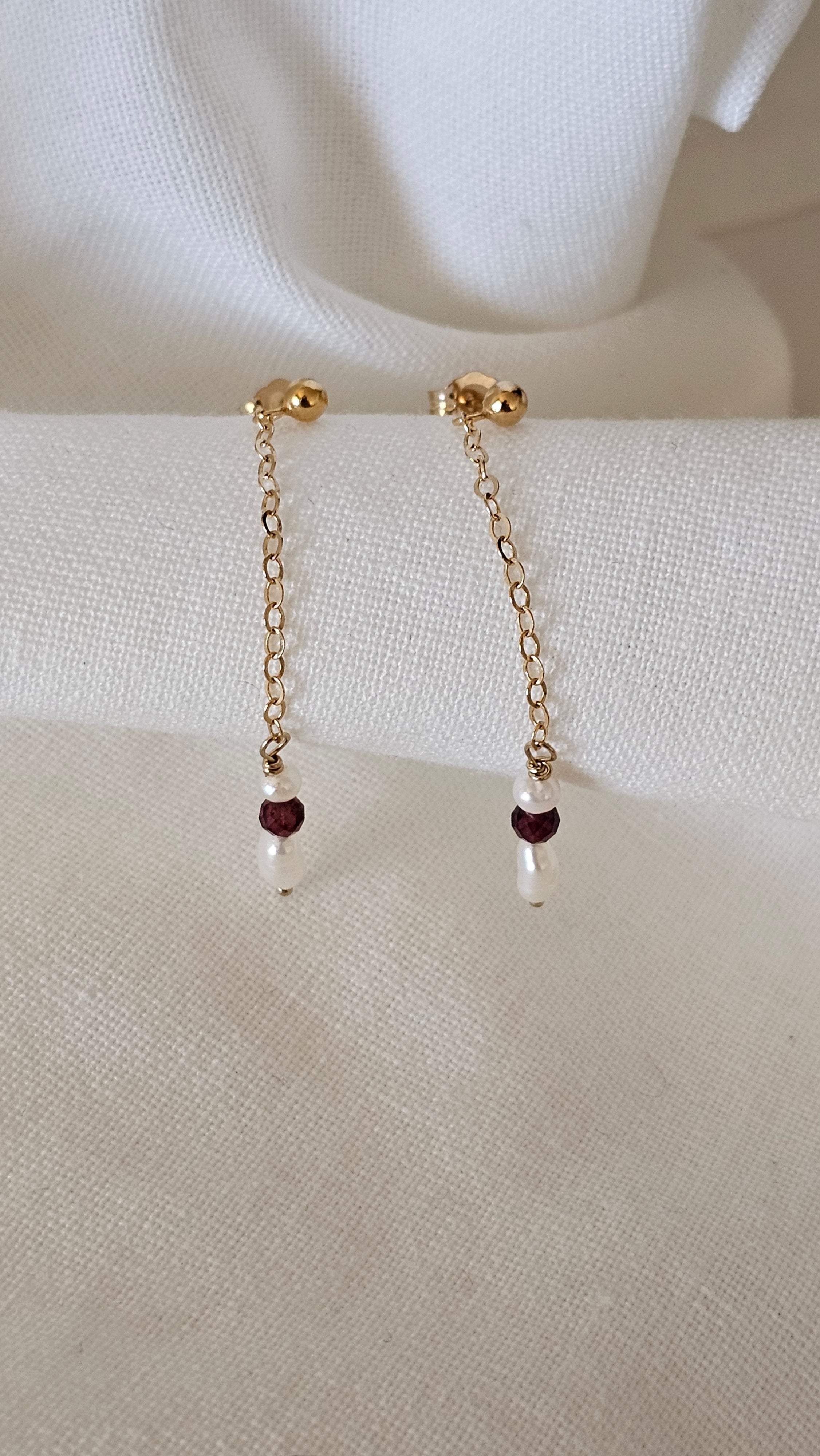 Zara Pearl + Garnet Drops - 14k Gold Filled