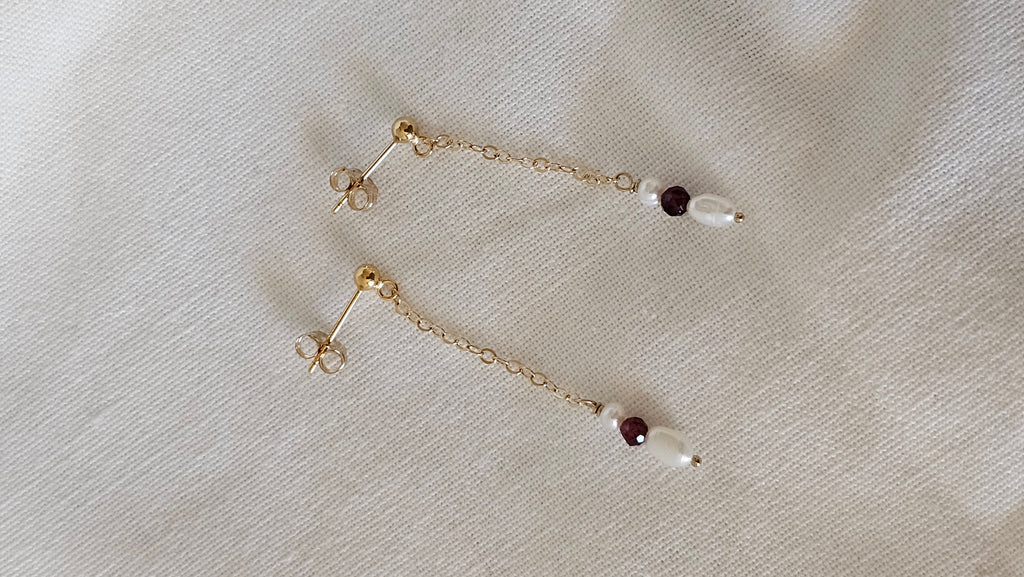 Zara Pearl + Garnet Drops - 14k Gold Filled