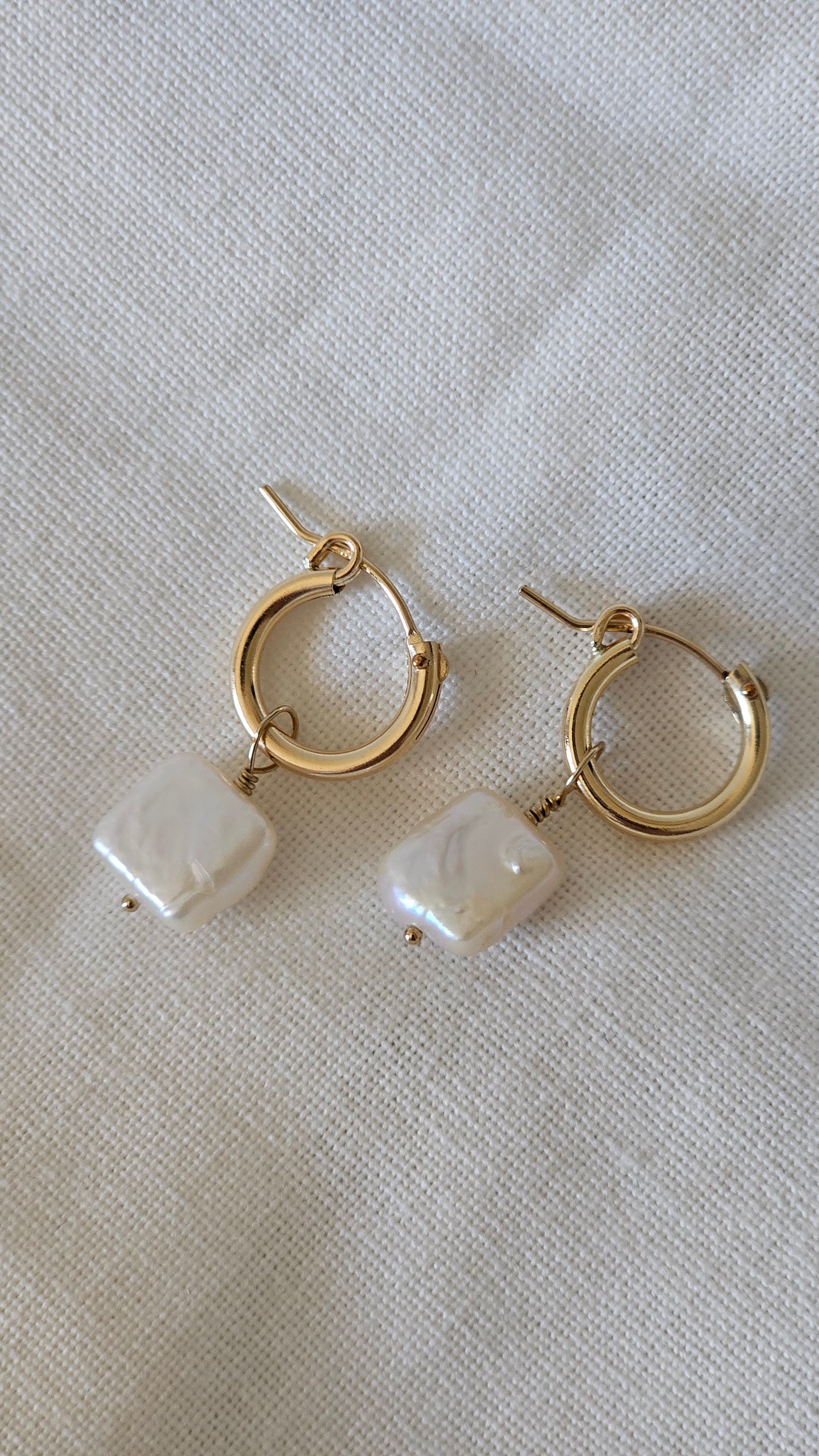 Square Baroque Pearl Hoops - 14k Gold Filled