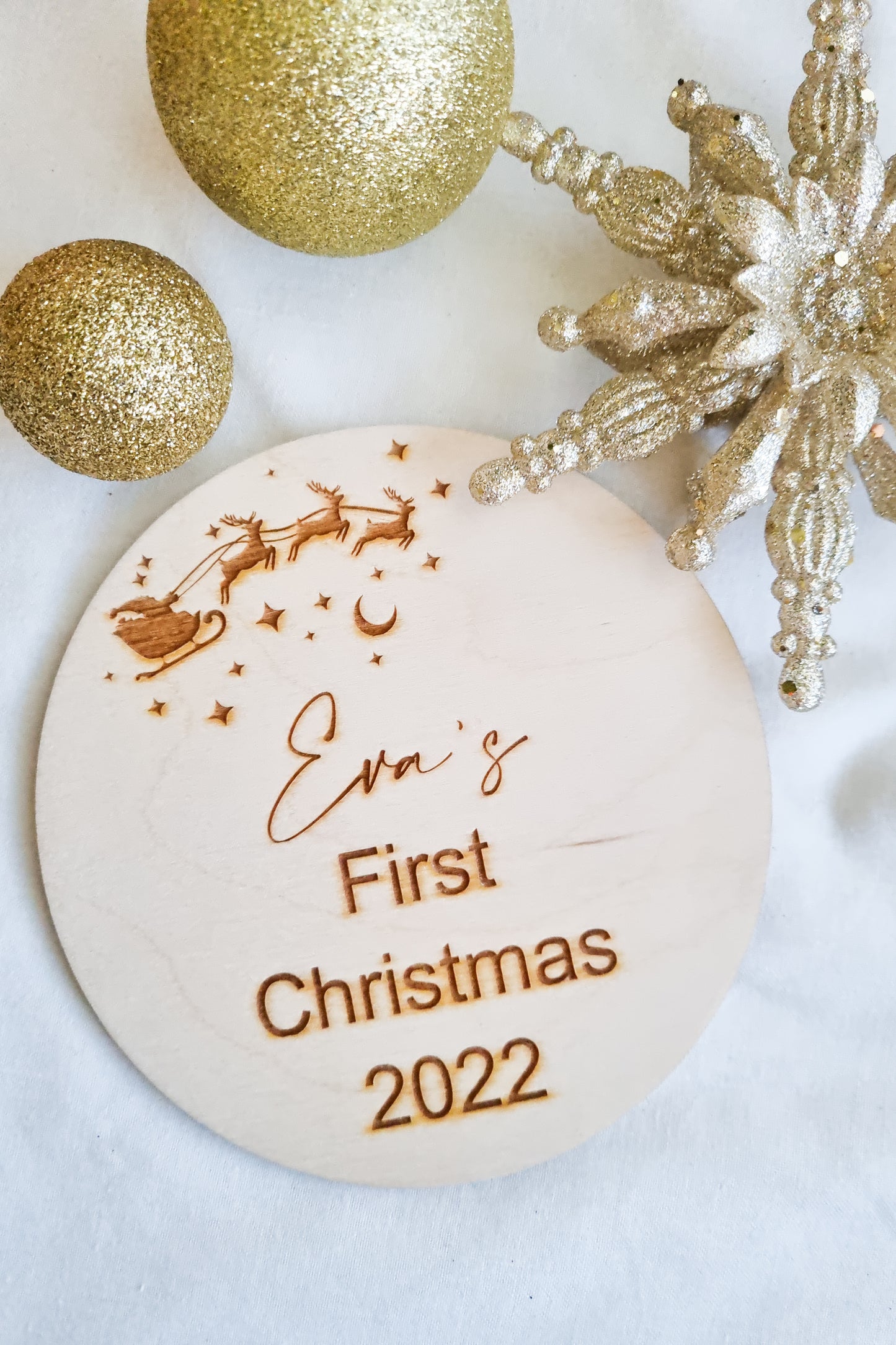 Personalised First Christmas Wooden Plaque
