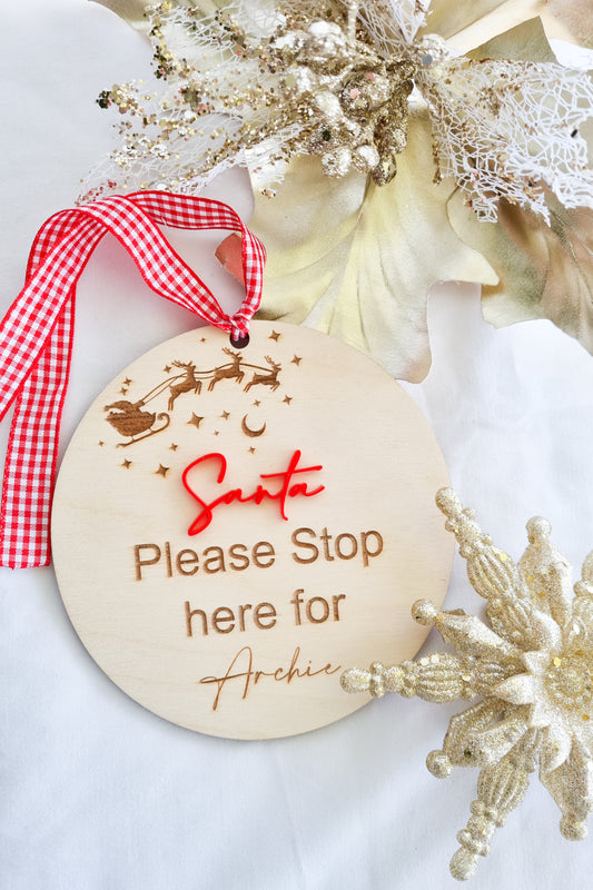 Santa Please Stop Here Christmas Wooden Plaque